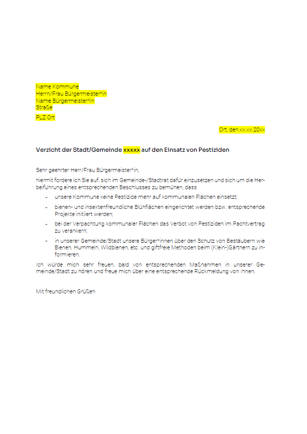 Briefvorlage für die Gemeinden